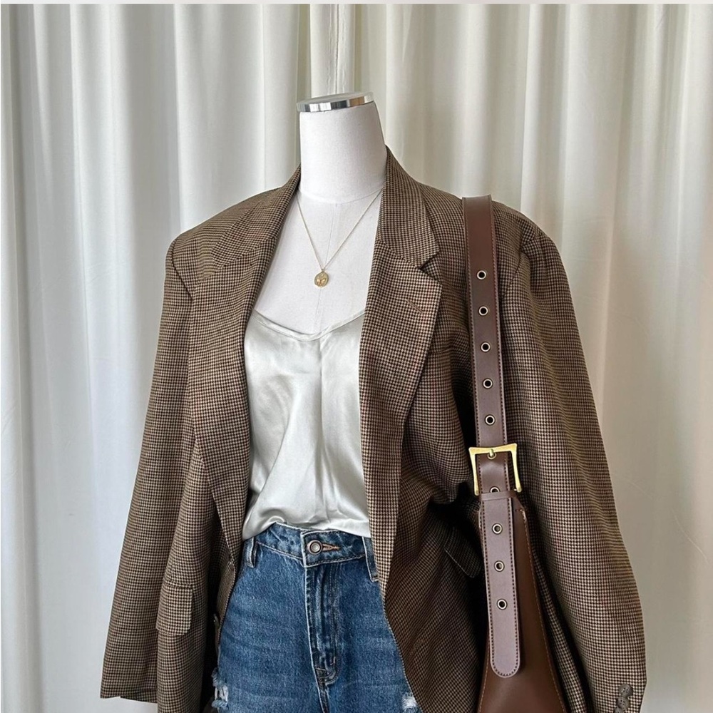 Vintage Charing Cross 100% Wool Houndstooth Sport Coat Brown 42S.